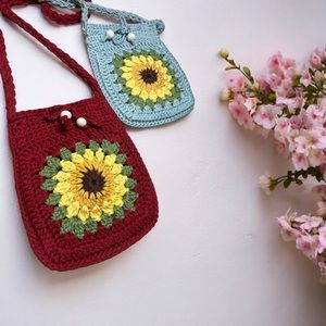 Crochet Crossbody Sunflower Boho Style Bag